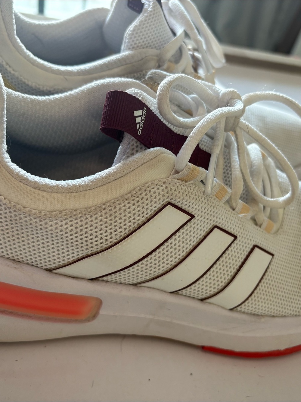 adidas White Mesh Sneakers with Maroon and Orange Accents